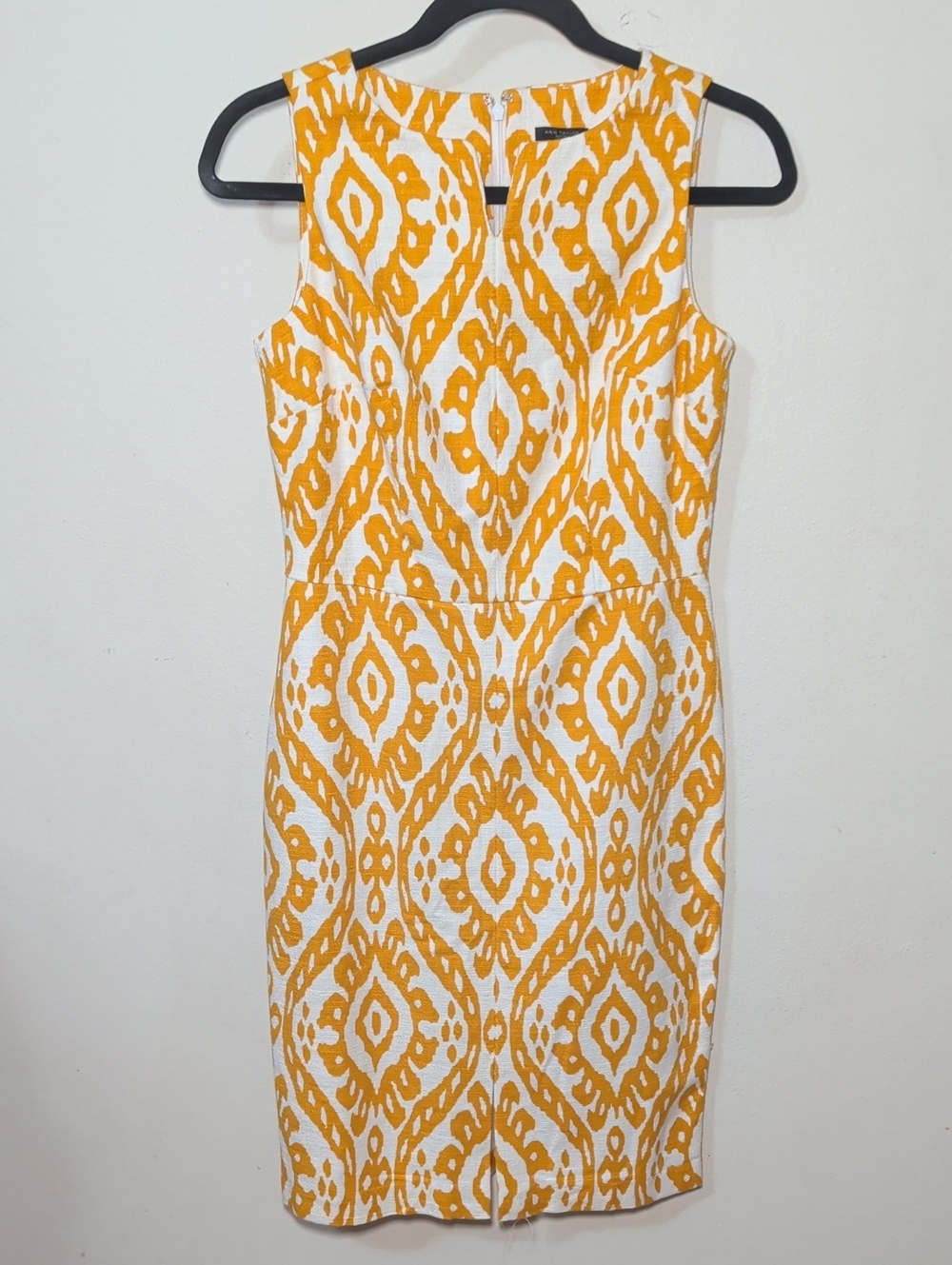 Ann Taylor White & Mustard Ikat Sheath Midi Dress Summer Wedding Women's Size 0P